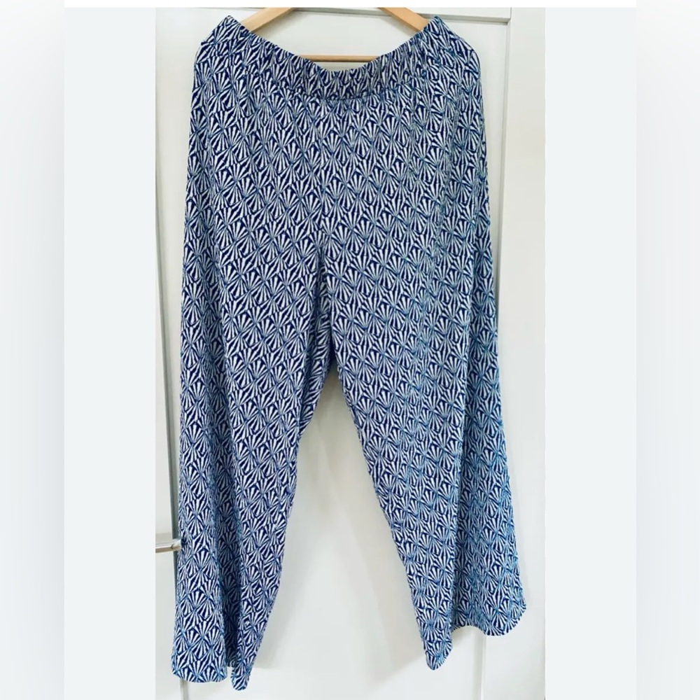 H&M Blue and White Patterned Wide-Leg Pants